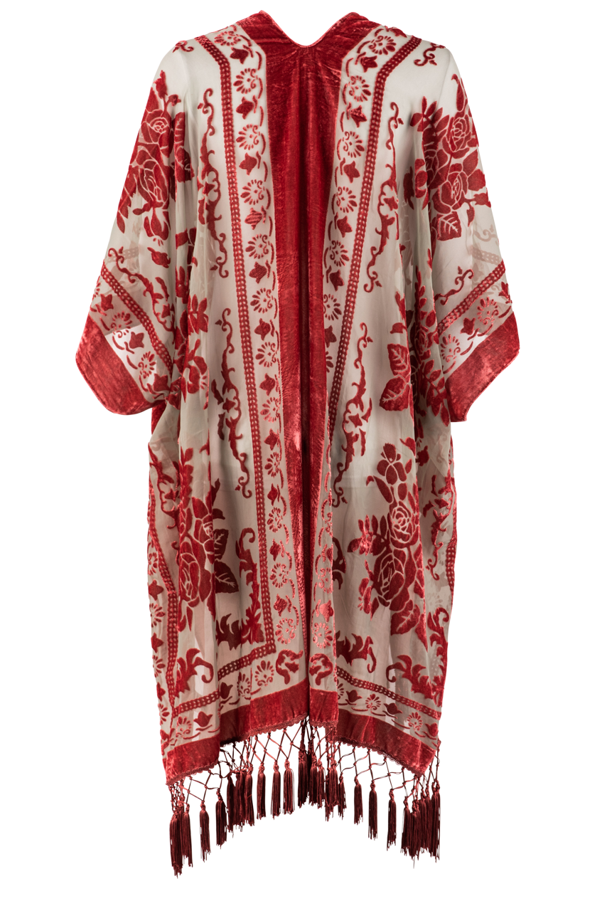 Paparazzi Red Velvet Burnout Kimono