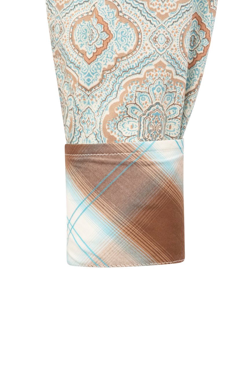 Stetson Men's Paisley Snap Front Shirt - Aqua/Ivory