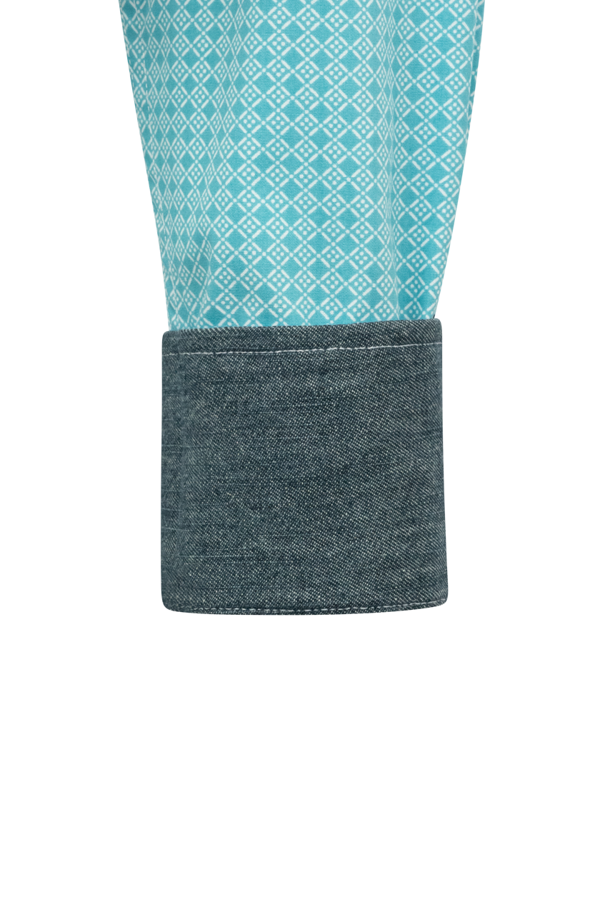 Stetson Men's Dicey Geometric Pearl Snap Shirt - Teal