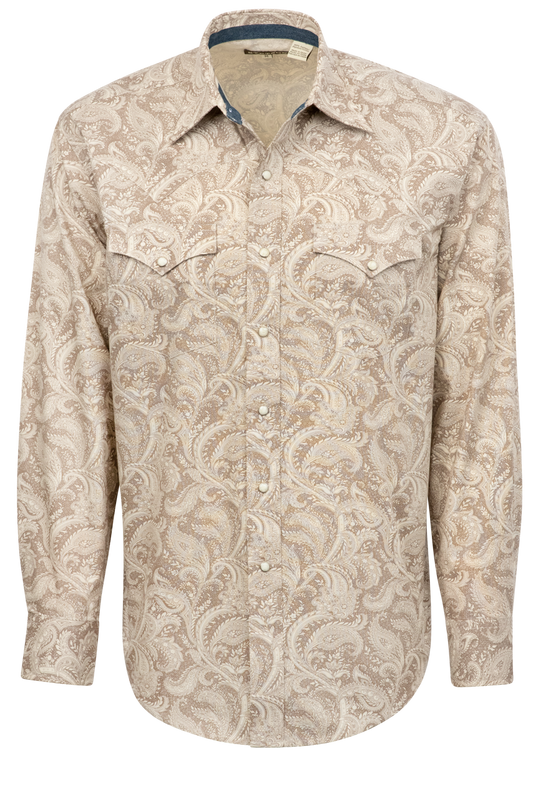 Stetson Men's Plume Paisley Pearl Snap Shirt - Khaki