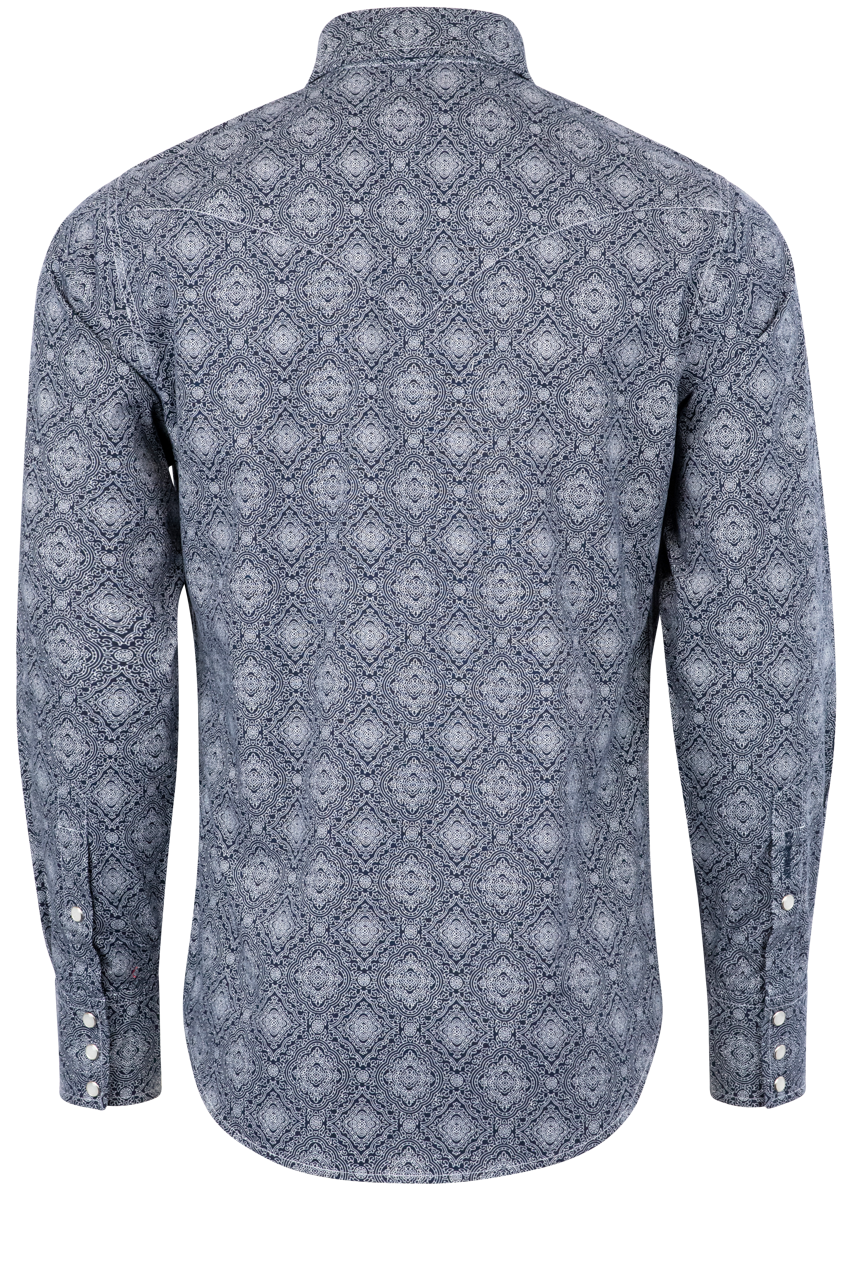 Stetson Men's Rugged Medallion Print Pearl Snap Shirt - Blue