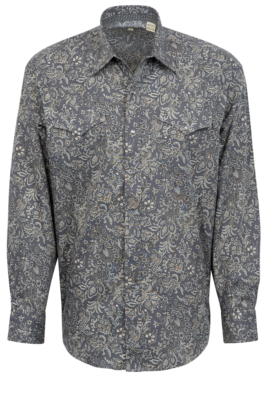 Stetson Men's Paisley Print Pearl Snap Shirt - Silver