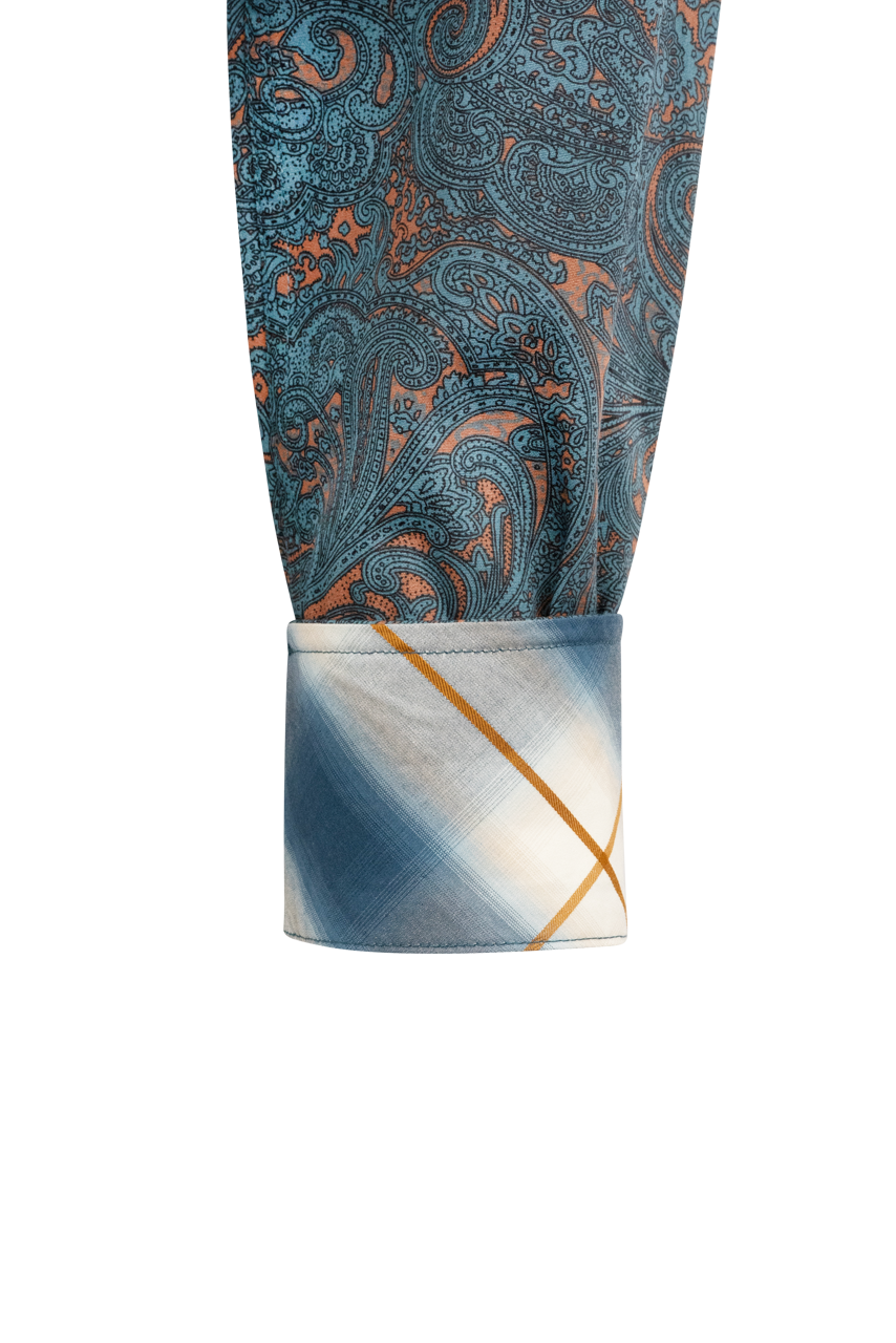 Stetson Men's Steel Paisley Print Pearl Snap Shirt - Blue