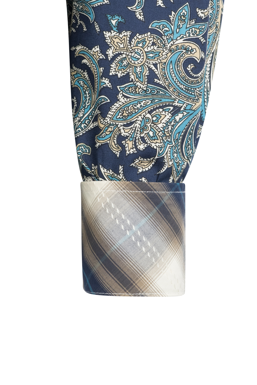 Stetson Men's Paisley Pearl Snap Shirt - Blue Marine