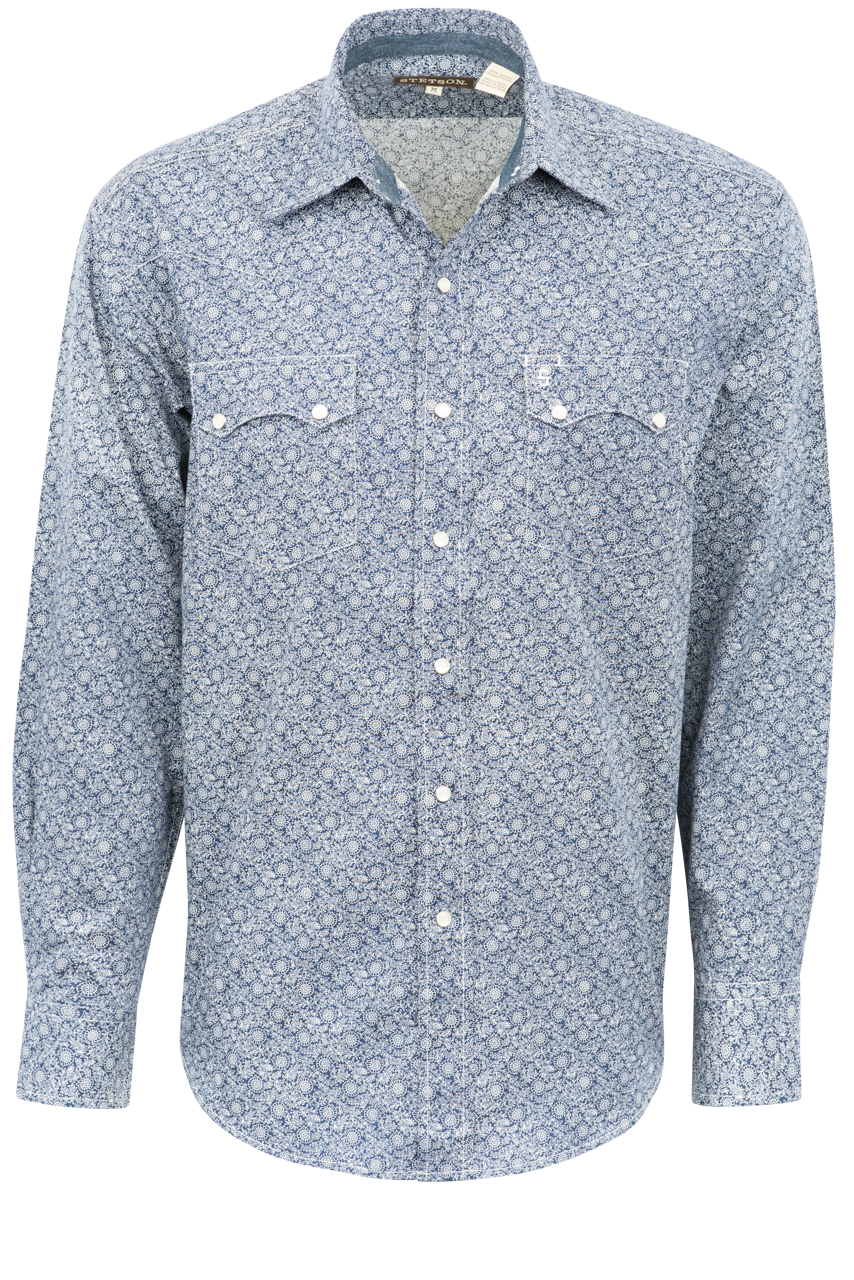 Stetson Men's Vintage Vine Pearl Snap Shirt - Blue