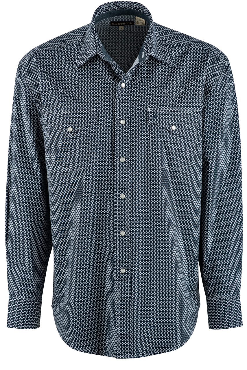 Stetson Diamond Long Sleeve Pearl Snap Shirt - Blue