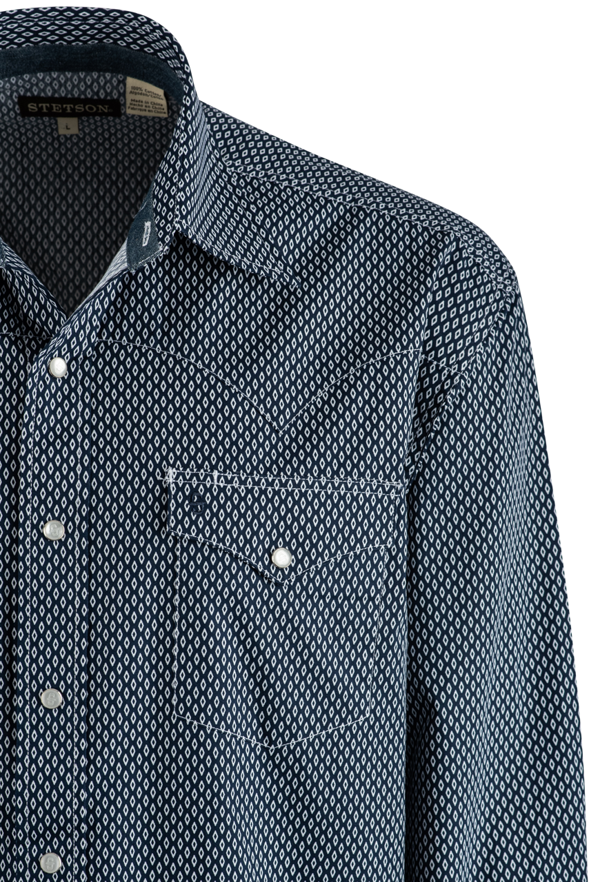 Stetson Diamond Long Sleeve Pearl Snap Shirt - Blue