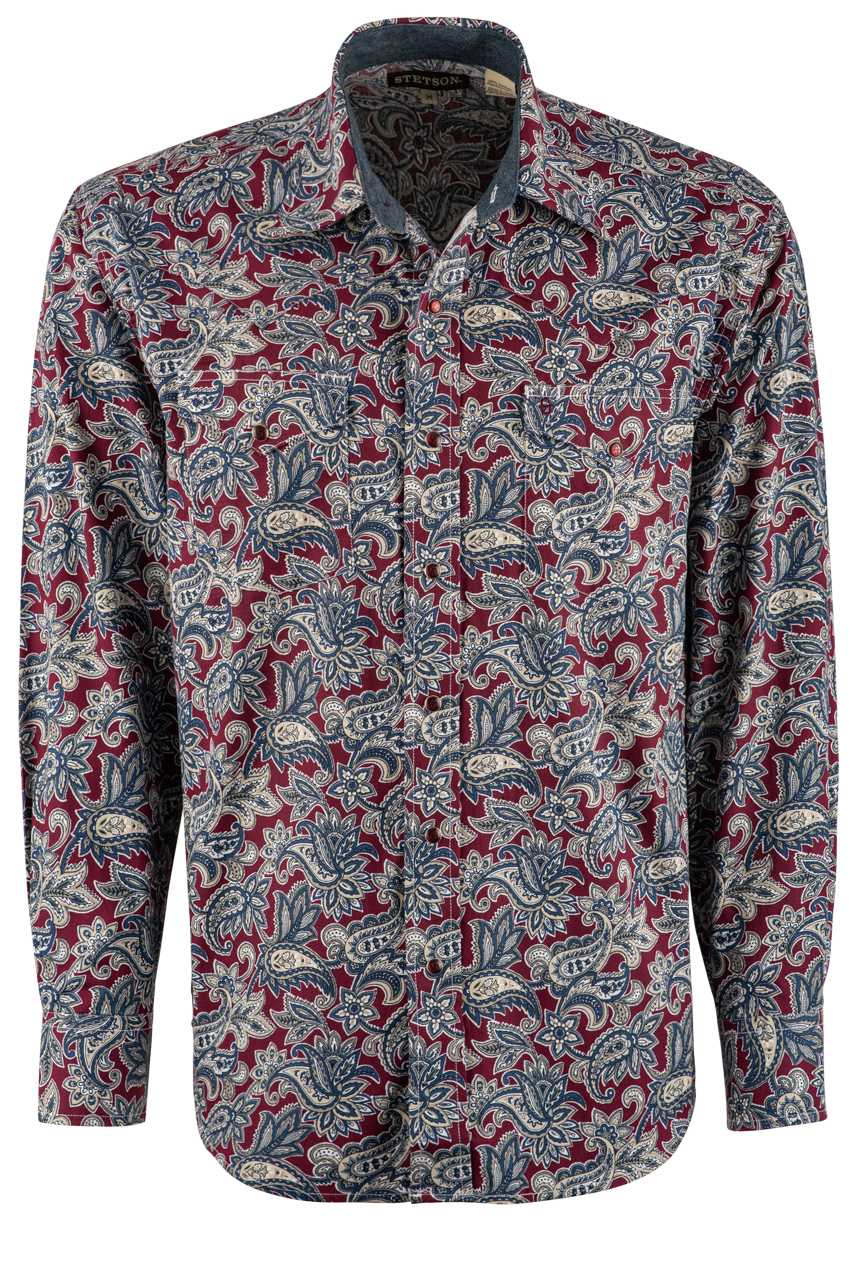 Stetson Paisley Printed Long Sleeve Pearl Snap Shirt