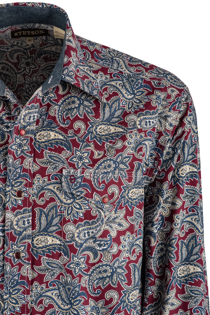 Stetson Paisley Printed Long Sleeve Pearl Snap Shirt