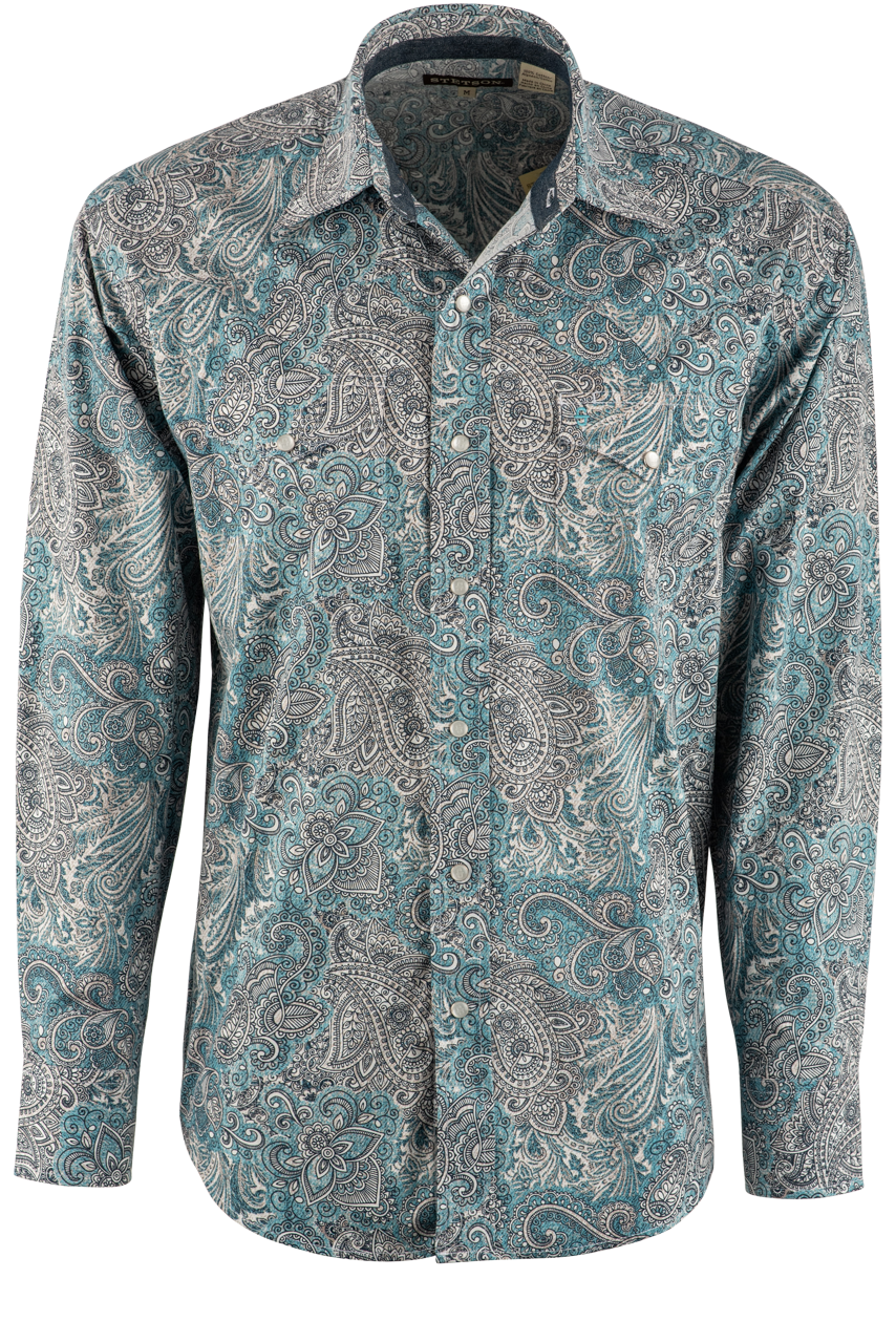 Stetson Paisley Long Sleeve Pearl Snap Shirt - Green