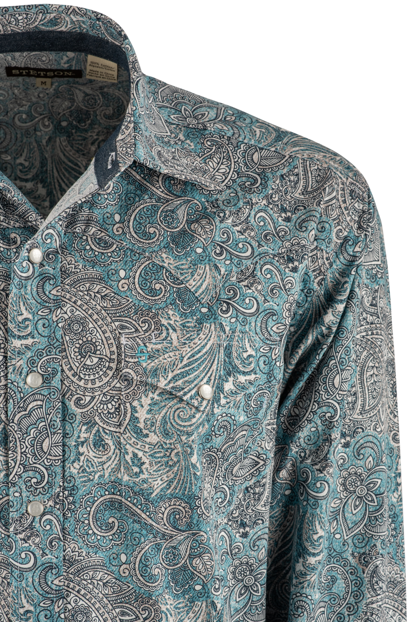 Stetson Paisley Long Sleeve Pearl Snap Shirt - Green