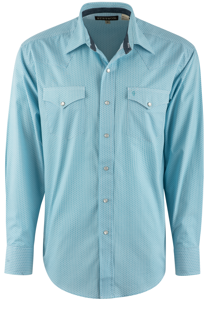 Stetson Deco Print Long Sleeve Pearl Snap Shirt - Blue