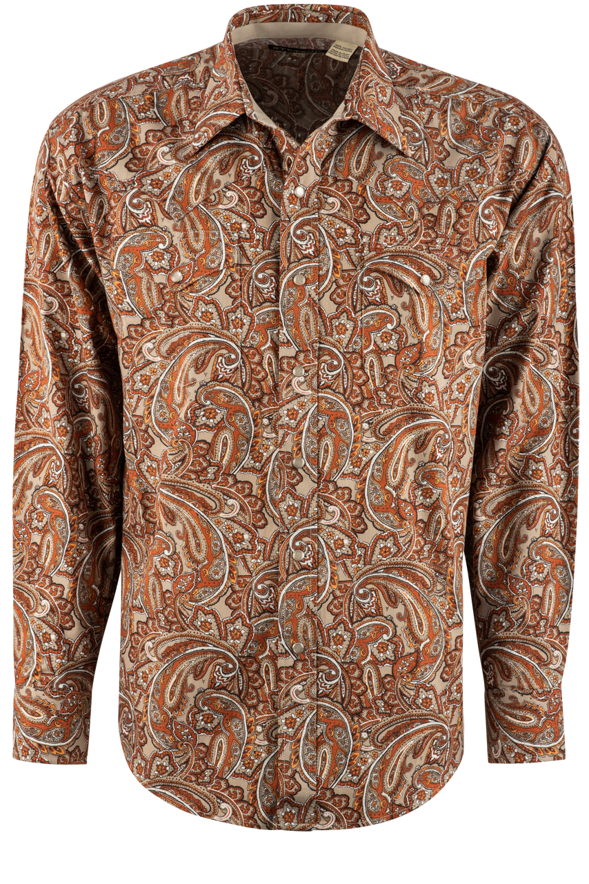 Stetson Paisley Long Sleeve Pearl Snap Shirt - Orange