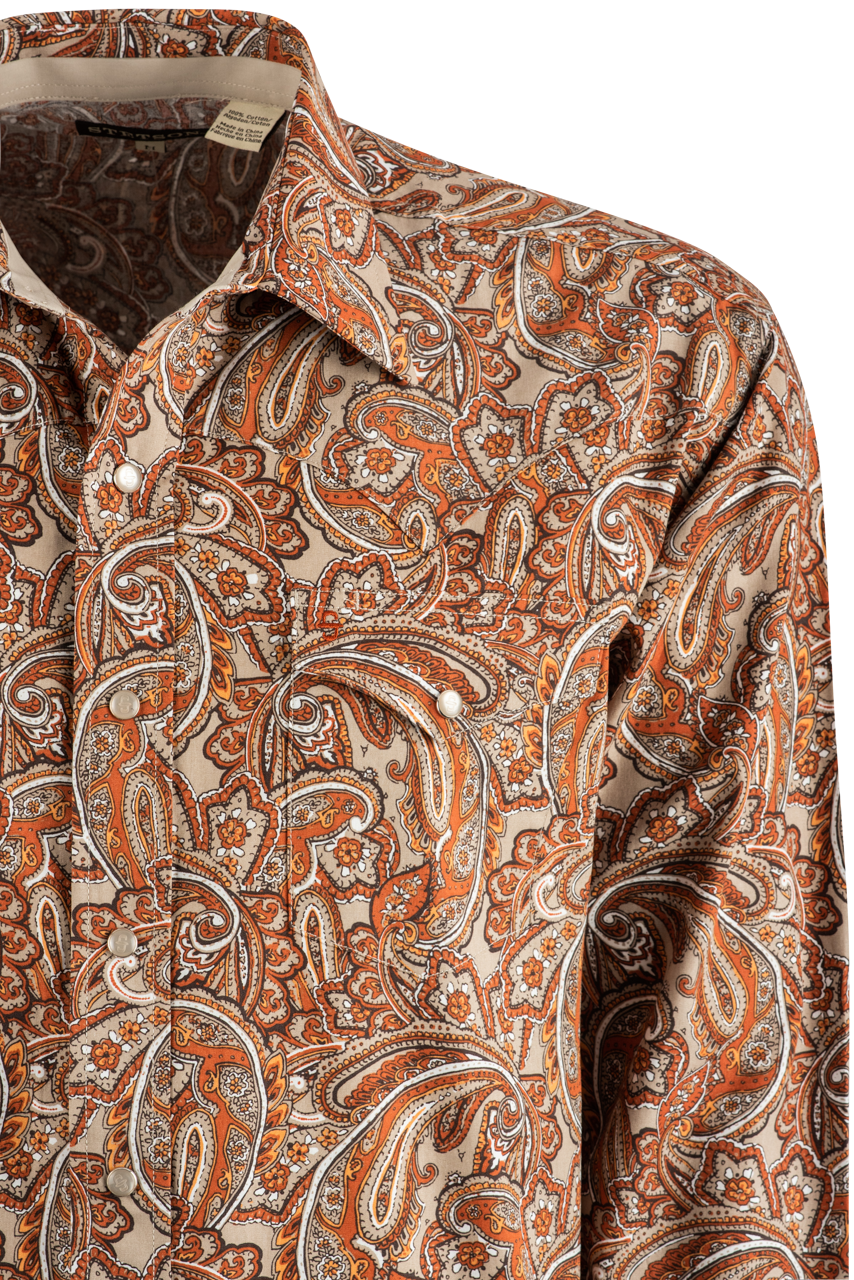 Stetson Paisley Long Sleeve Pearl Snap Shirt - Orange