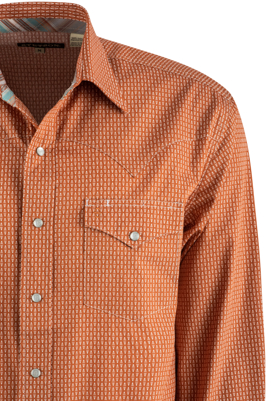 Stetson Orange Broken Arrow Long Sleeve Pearl Snap Shirt