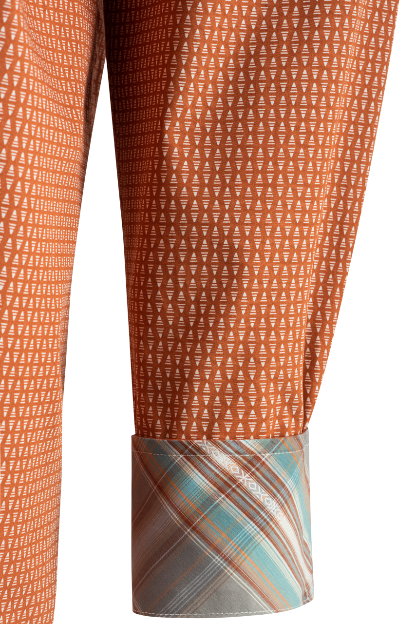 Stetson Orange Broken Arrow Long Sleeve Pearl Snap Shirt