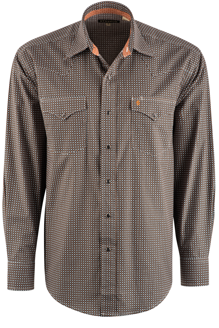 Stetson Gray Dash Long Sleeve Pearl Snap Shirt