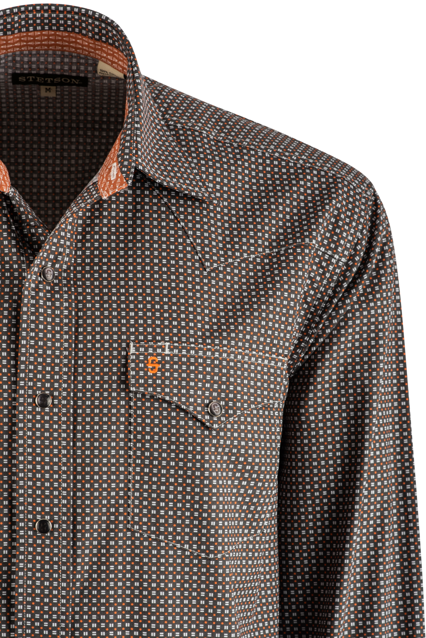 Stetson Gray Dash Long Sleeve Pearl Snap Shirt