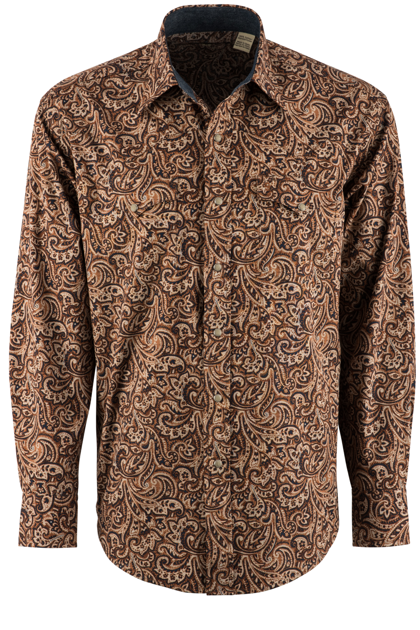 Stetson® Mens Blue Crystal Paisley Short Sleeve Pearl Snap Cowboy Shirt