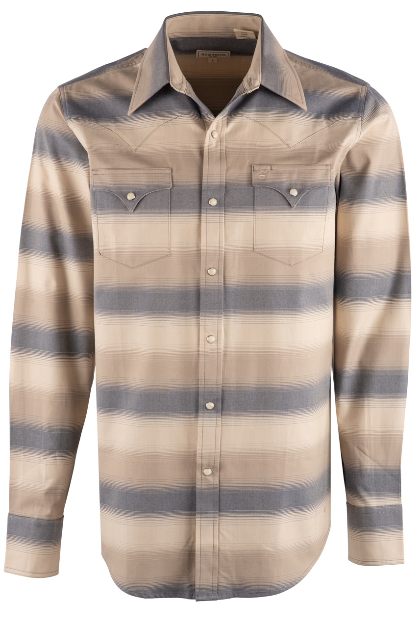 Stetson Ombre Stripe Long Sleeve Pearl Snap Shirt - Cream