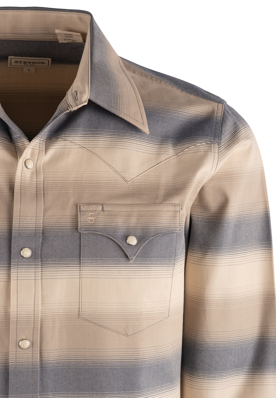Stetson Ombre Stripe Long Sleeve Pearl Snap Shirt - Cream