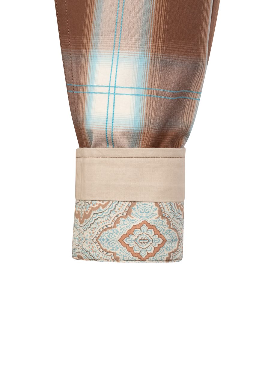 Stetson Men's Ombre Plaid Pearl Snap Shirt - Sand