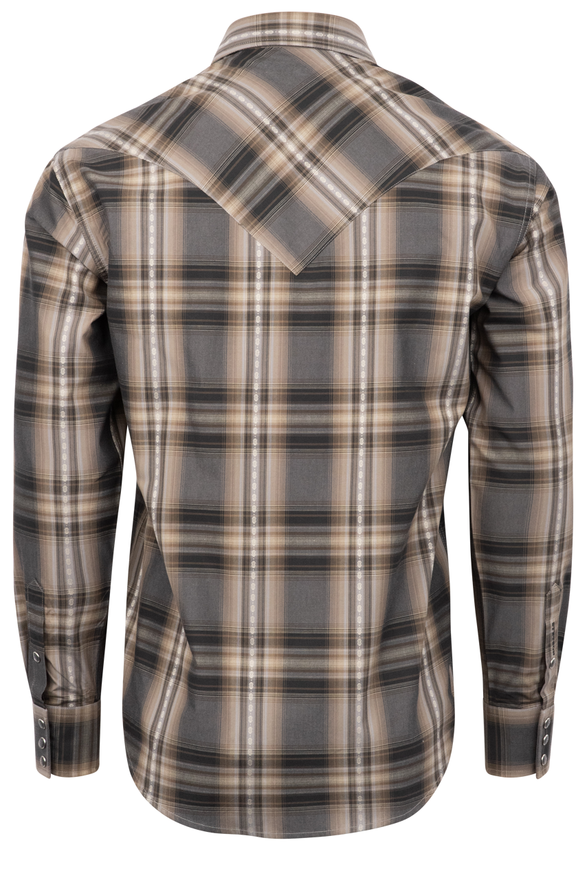 Stetson Men's Dobby Plaid Pearl Snap Shirt - Granite