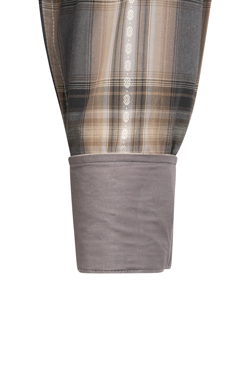 Stetson Men's Dobby Plaid Pearl Snap Shirt - Granite