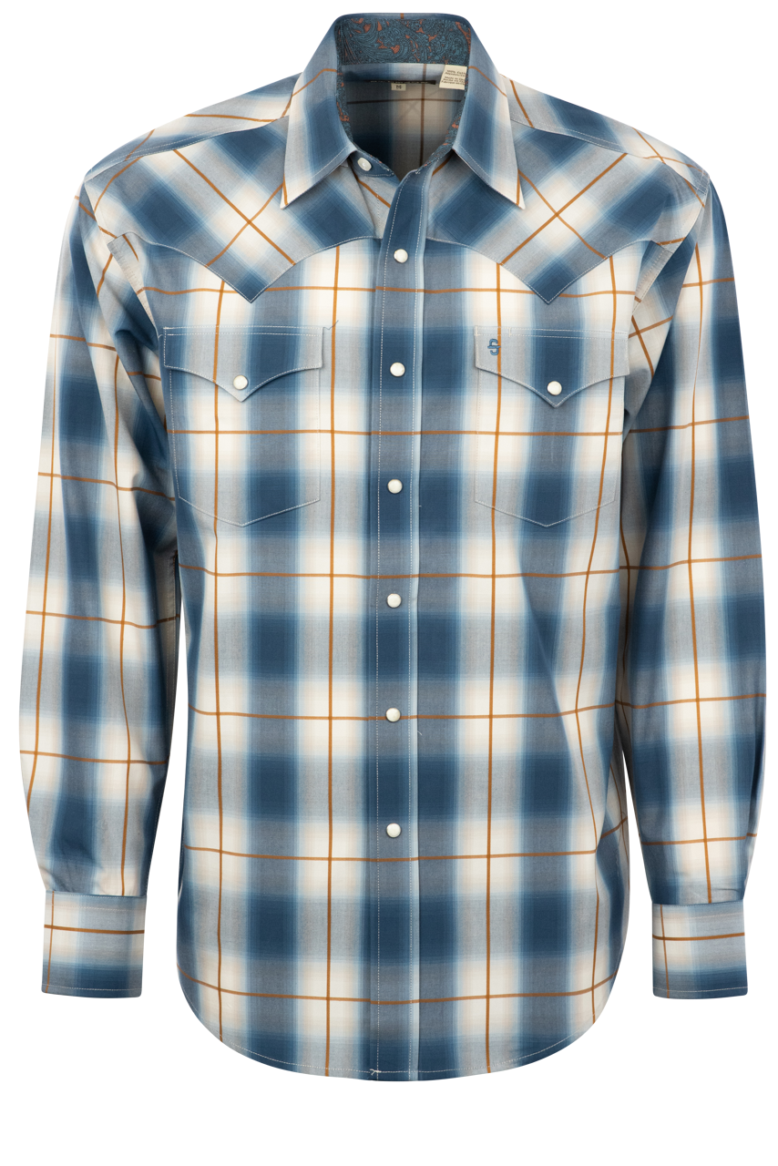 Stetson Men's Ombre Plaid Pearl Snap Shirt - Blue Steel