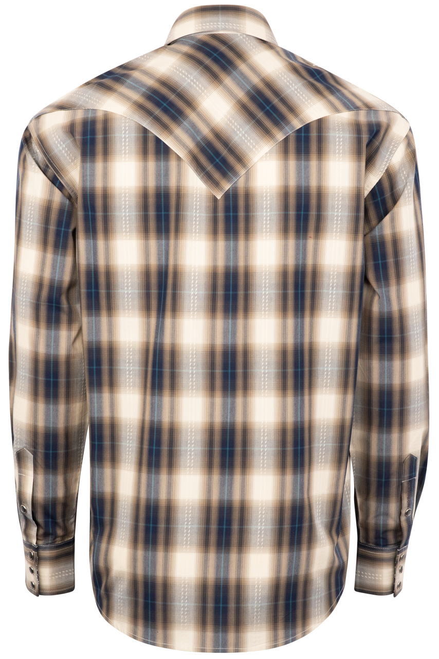 Stetson Men's Dobby Plaid Pearl Snap Shirt - Brown