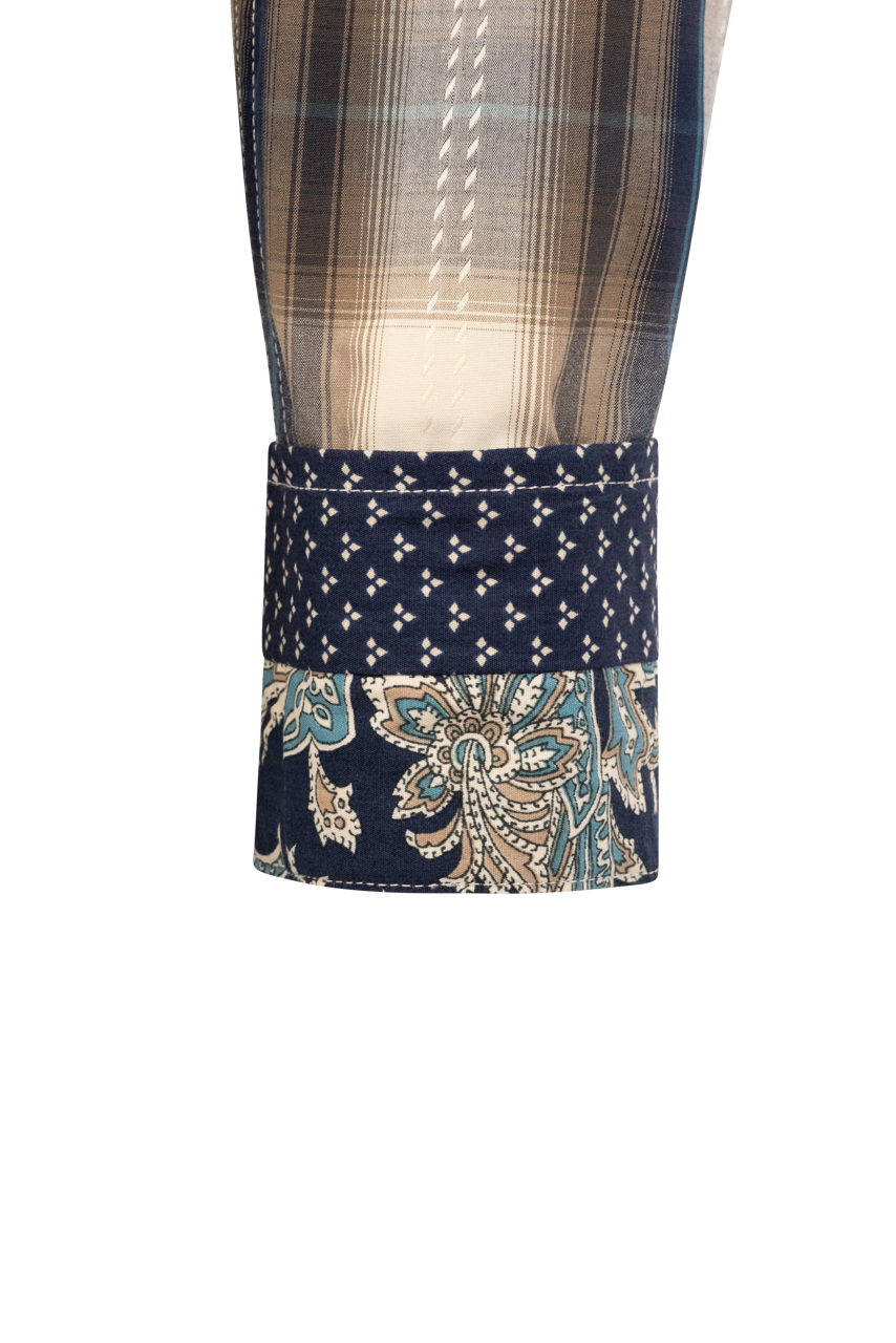 Stetson Men's Dobby Plaid Pearl Snap Shirt - Brown