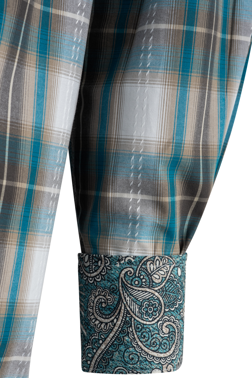 Stetson Mallard Plaid Dobby Long Sleeve Pearl Snap Shirt - Brown