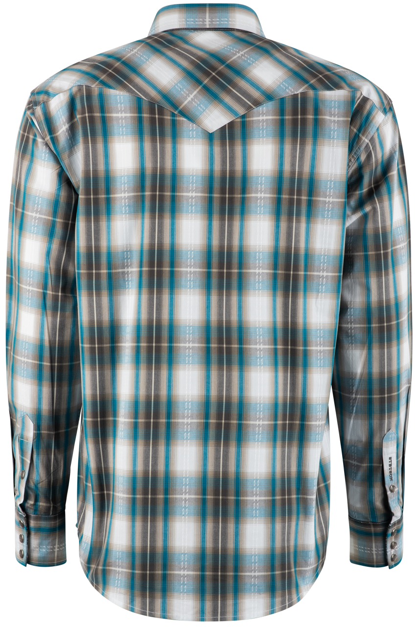 Stetson Mallard Plaid Dobby Long Sleeve Pearl Snap Shirt - Brown