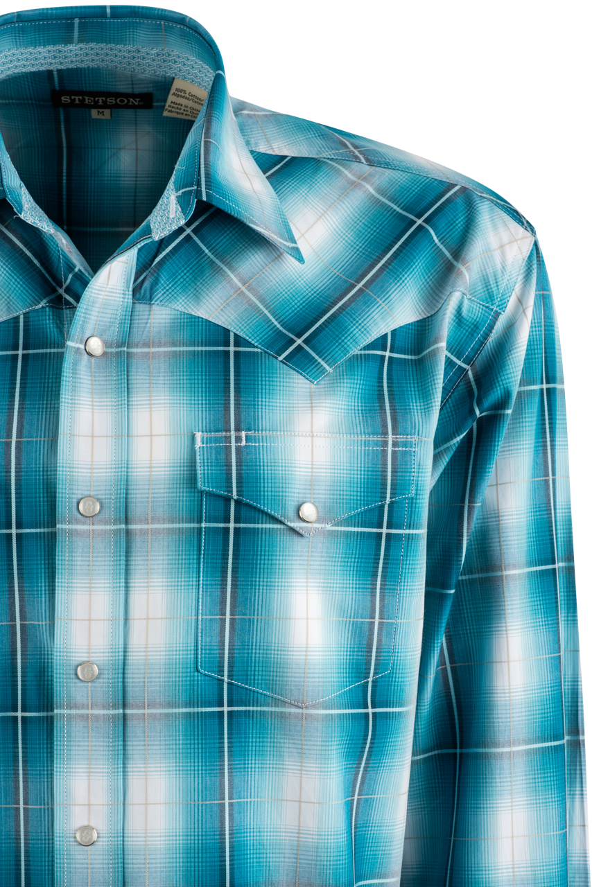 Stetson Plaid Pearl Snap Shirt - Turquoise