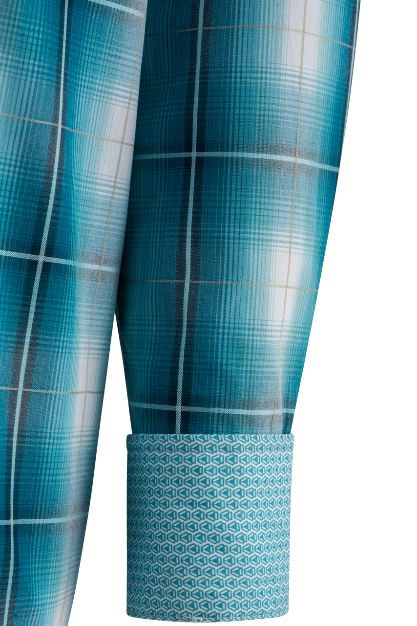 Stetson Plaid Pearl Snap Shirt - Turquoise
