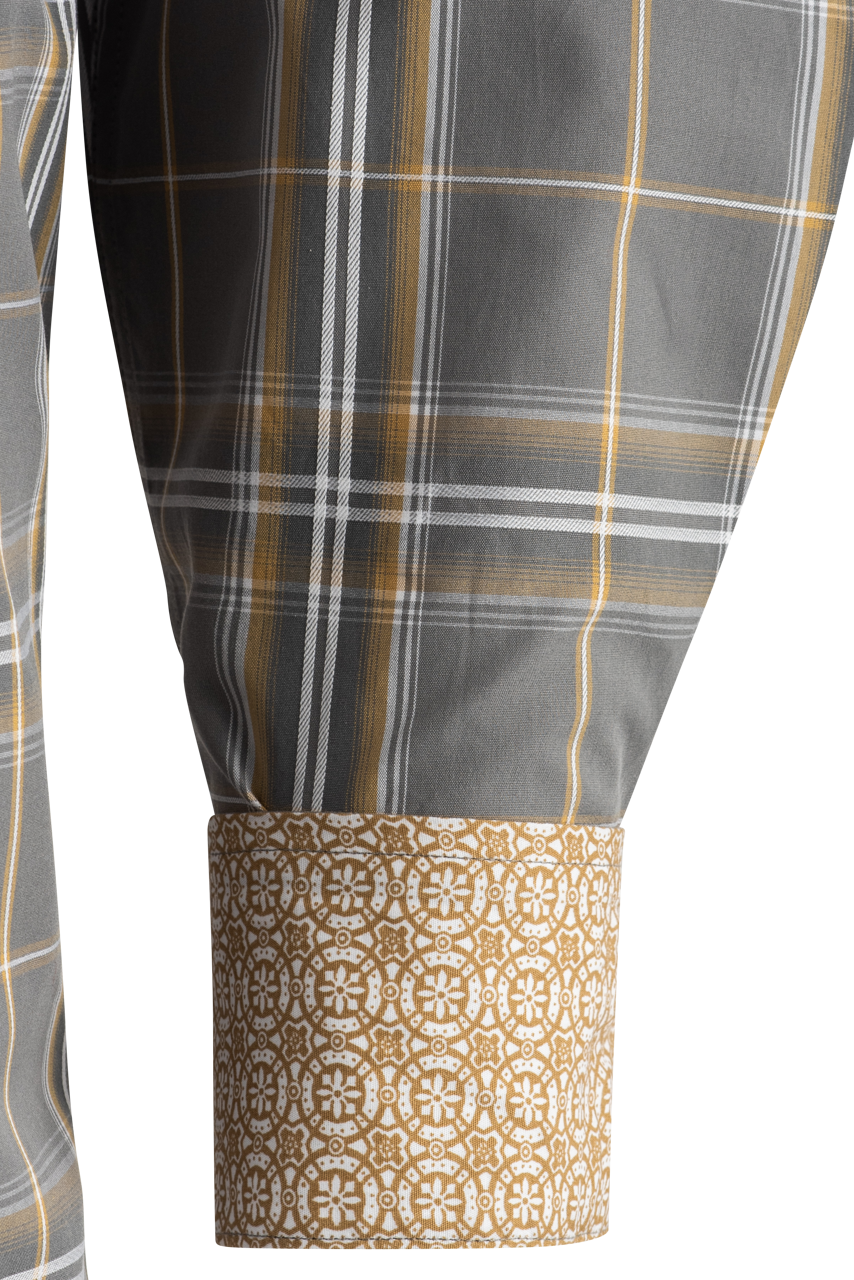 Stetson Men's Denim Plaid Pearl Snap Shirt - Classic Yellow