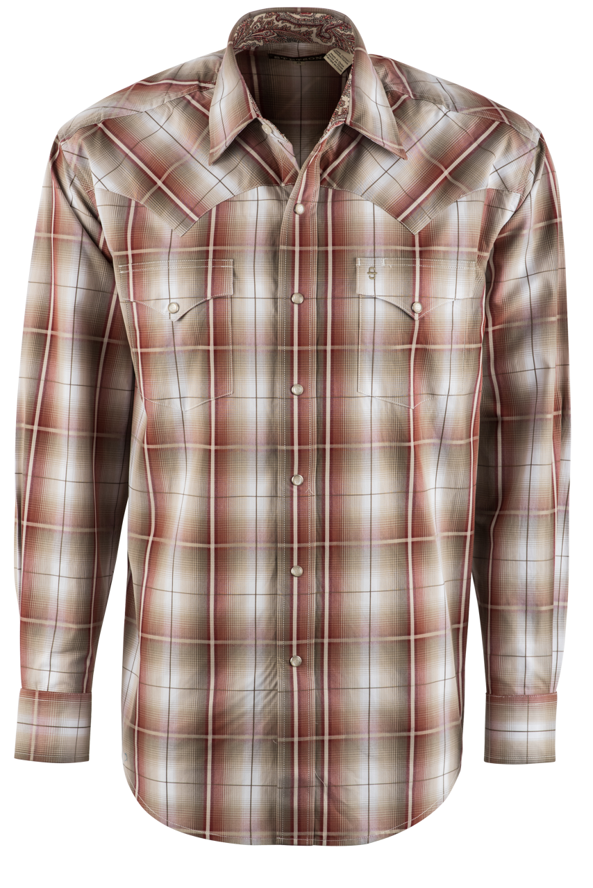 Stetson Men's Plaid Pearl Snap Shirt - Red Sandstone