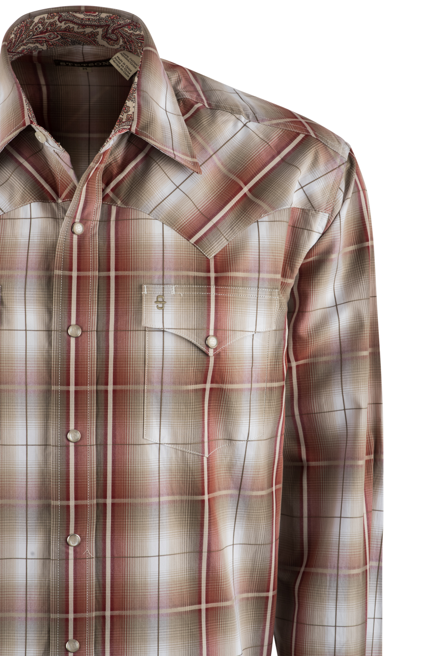Stetson Men's Plaid Pearl Snap Shirt - Red Sandstone