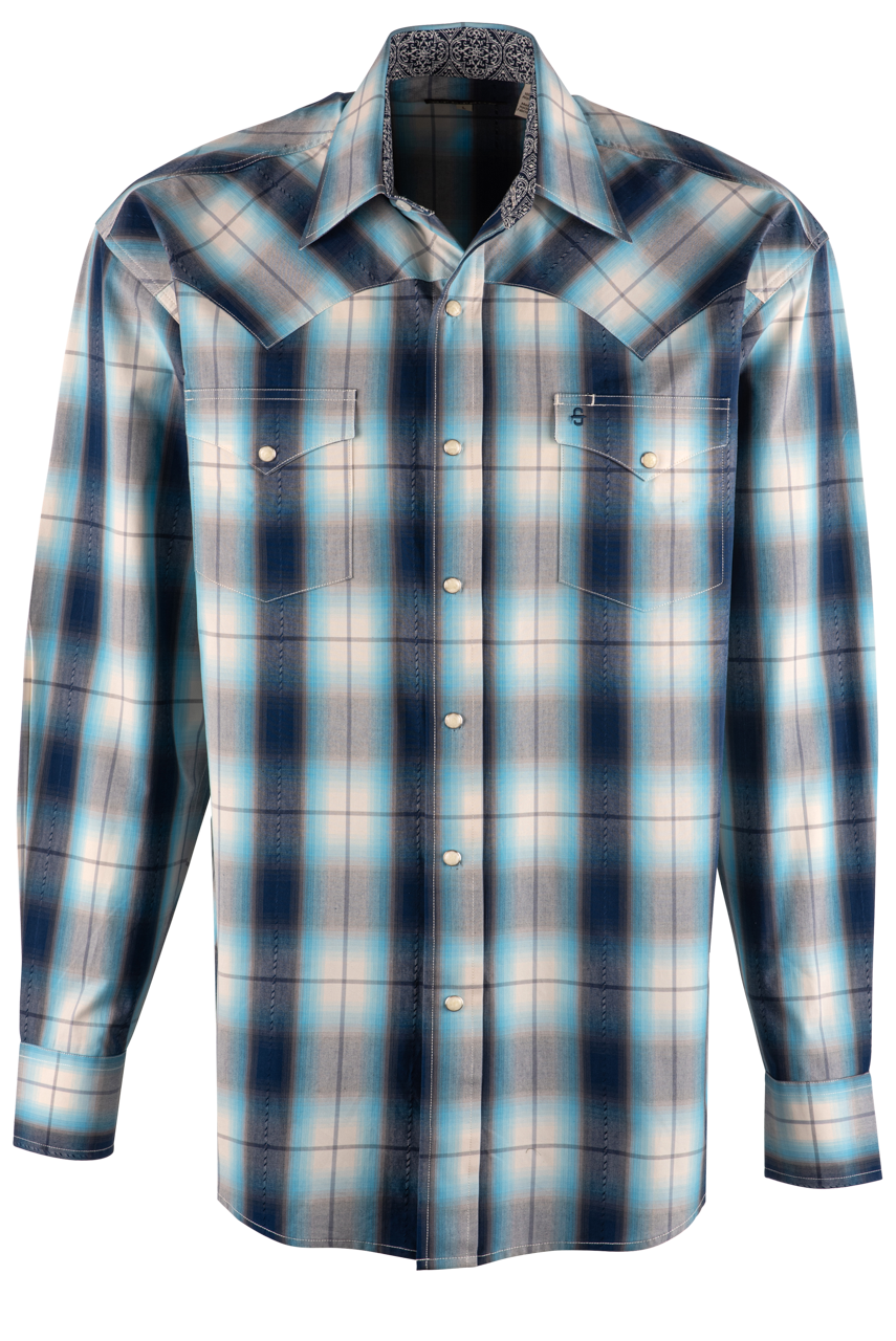 Stetson Dobby Long Sleeve Pearl Snap Shirt - Deep Blue