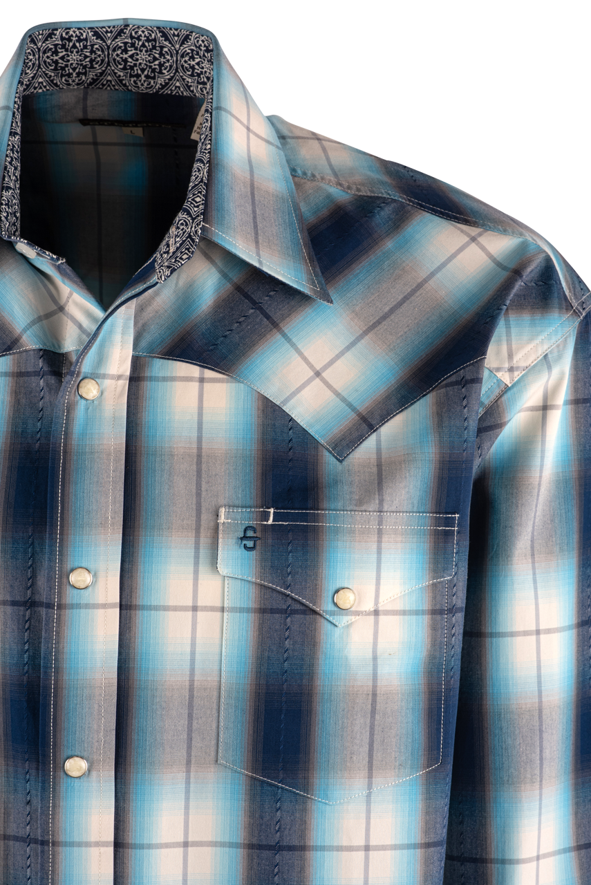 Stetson Dobby Long Sleeve Pearl Snap Shirt - Deep Blue