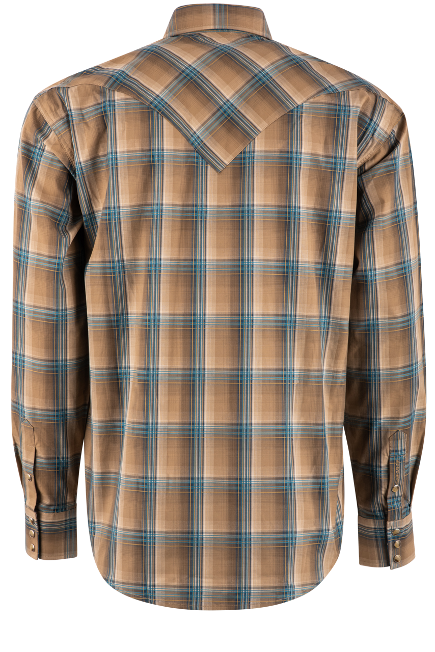 Stetson Men's Plaid Khaki Pearl Snap Shirt