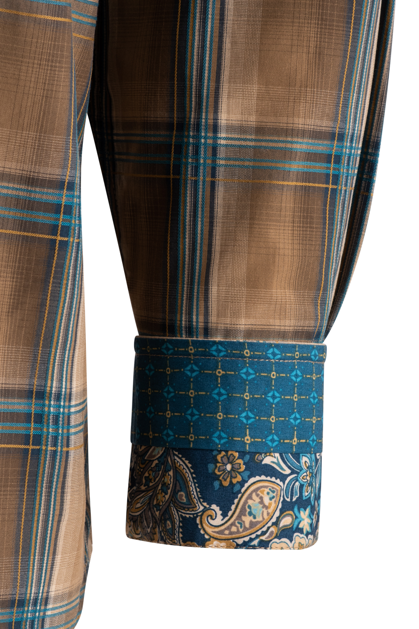 Stetson Men's Plaid Khaki Pearl Snap Shirt