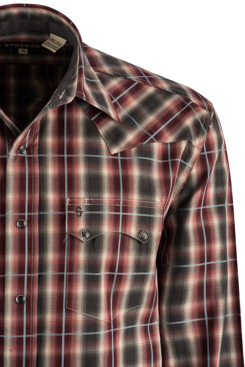 Stetson Men's Plaid Pearl Snap Shirt - Red Slate