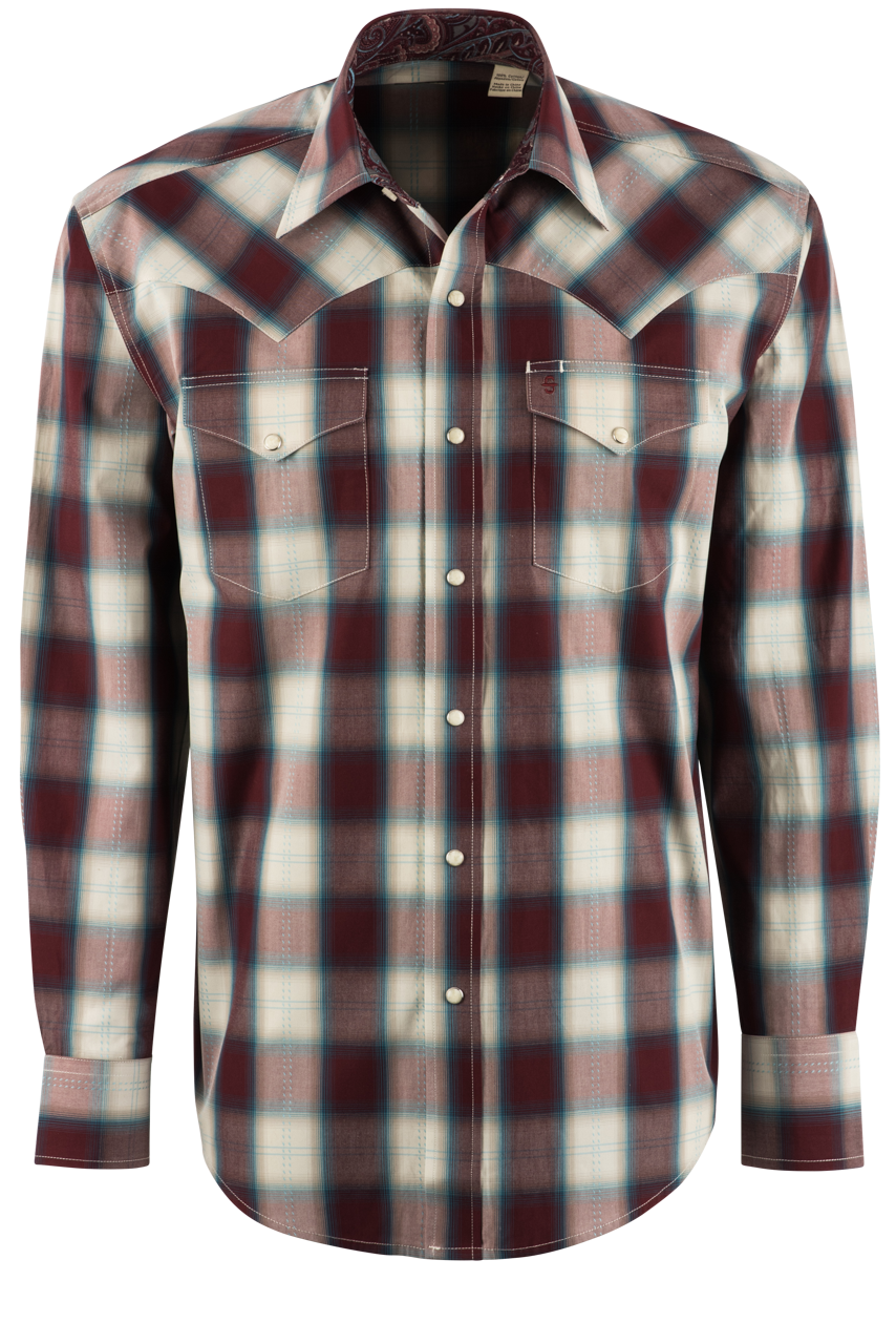 Stetson Men's Plaid Pearl Snap Shirt - Wine