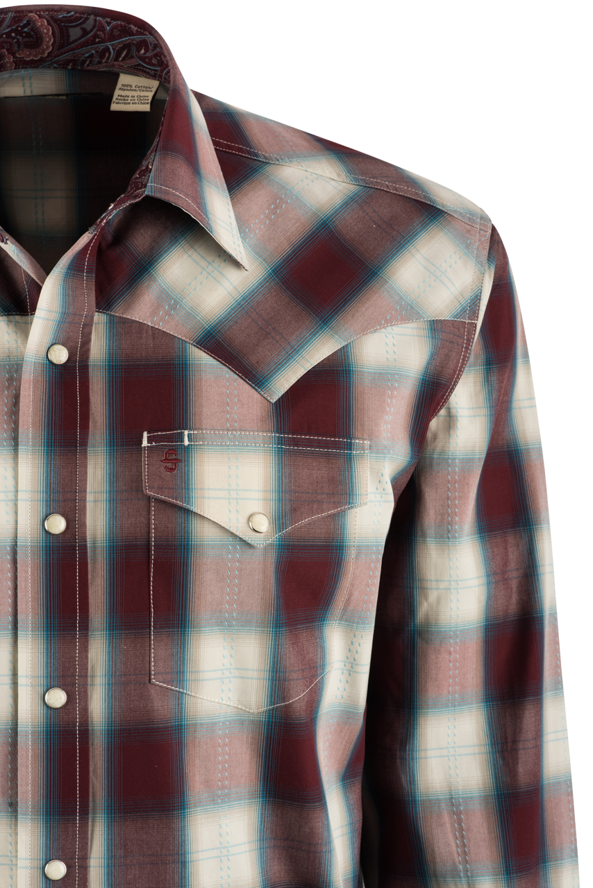 Stetson Men's Plaid Pearl Snap Shirt - Wine