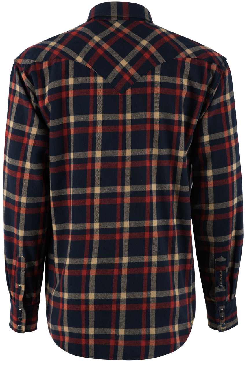 Stetson Men's Brushed Twill Pearl Snap Shirt - Navy Plaid