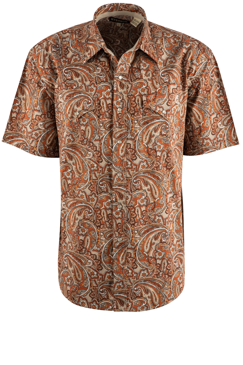 Stetson Paisley Pearl Snap Shirt - Orange