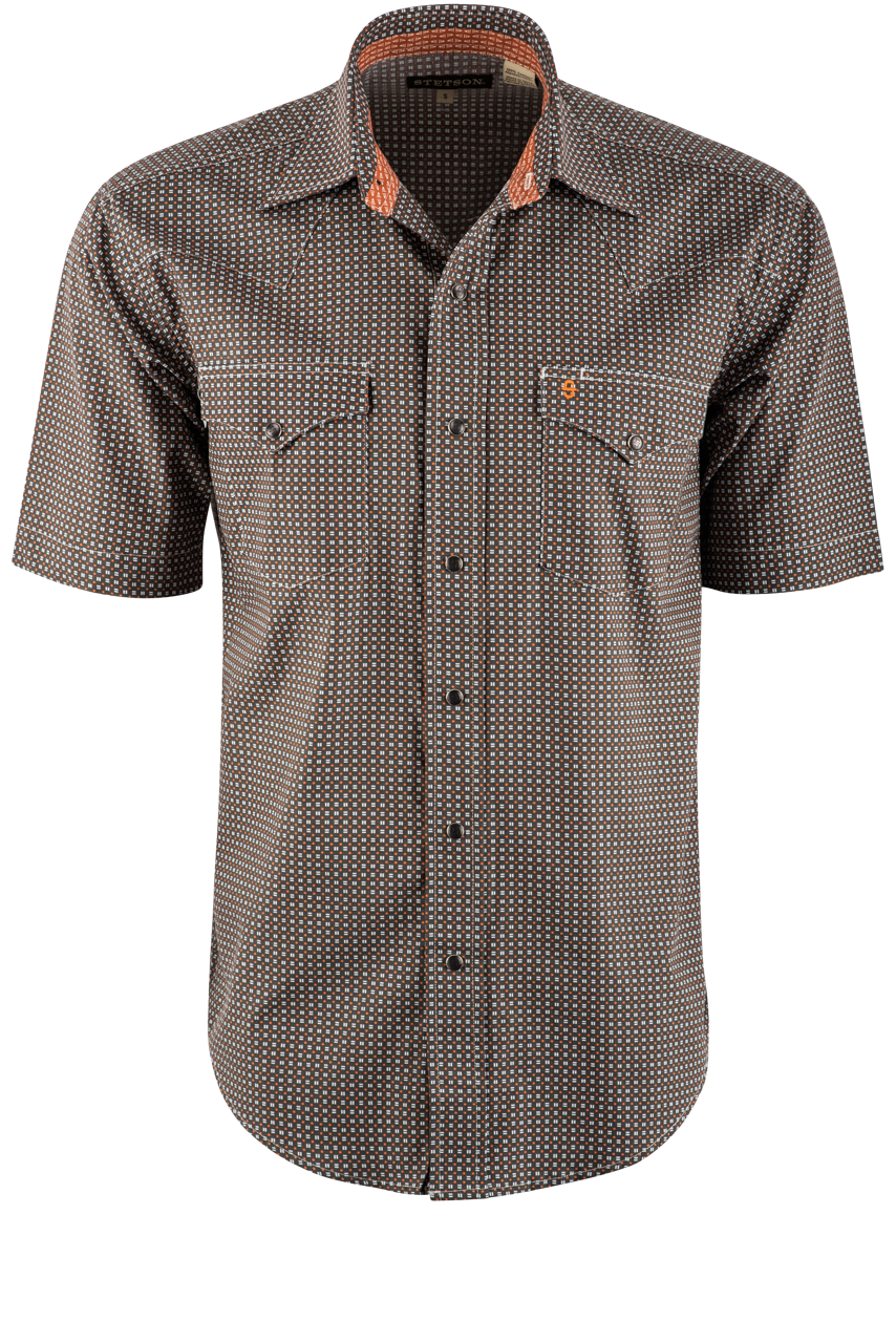 Stetson Dash Western Short Sleeve Pearl Snap Shirt - Gray