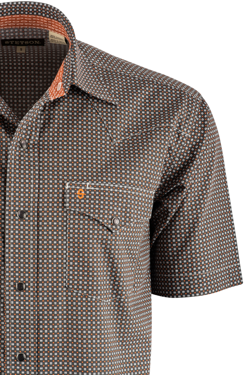 Stetson Dash Western Short Sleeve Pearl Snap Shirt - Gray