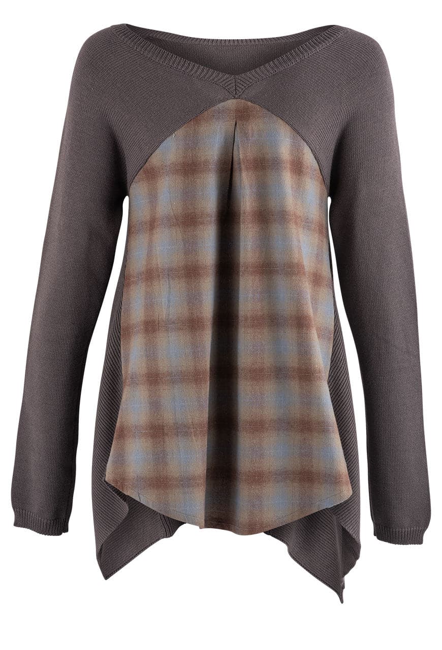 Stetson Grey Sweater Knit Peasant Top